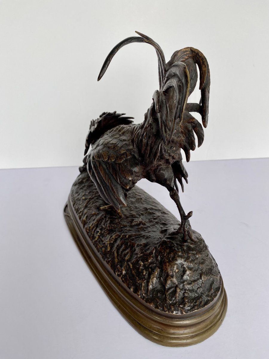"Le coq et le lézard", bronze de Ferdinand Pautrot (1832 - 1874)-photo-2