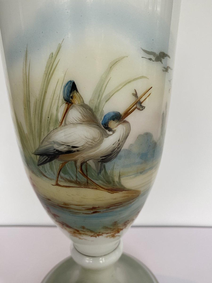 Vase en opaline,  à décor d'échassiers, Val-St-Lambert-photo-2