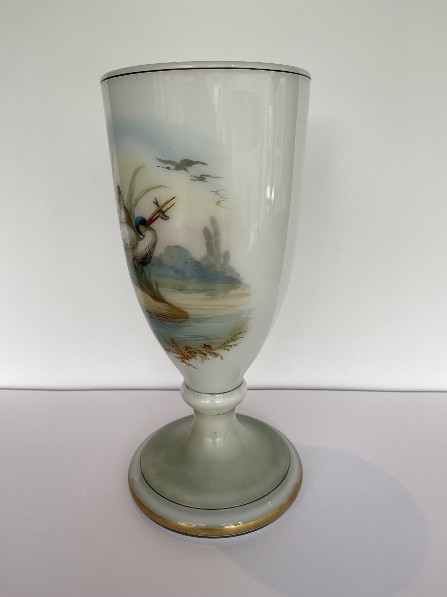 Vase en opaline,  à décor d'échassiers, Val-St-Lambert-photo-3