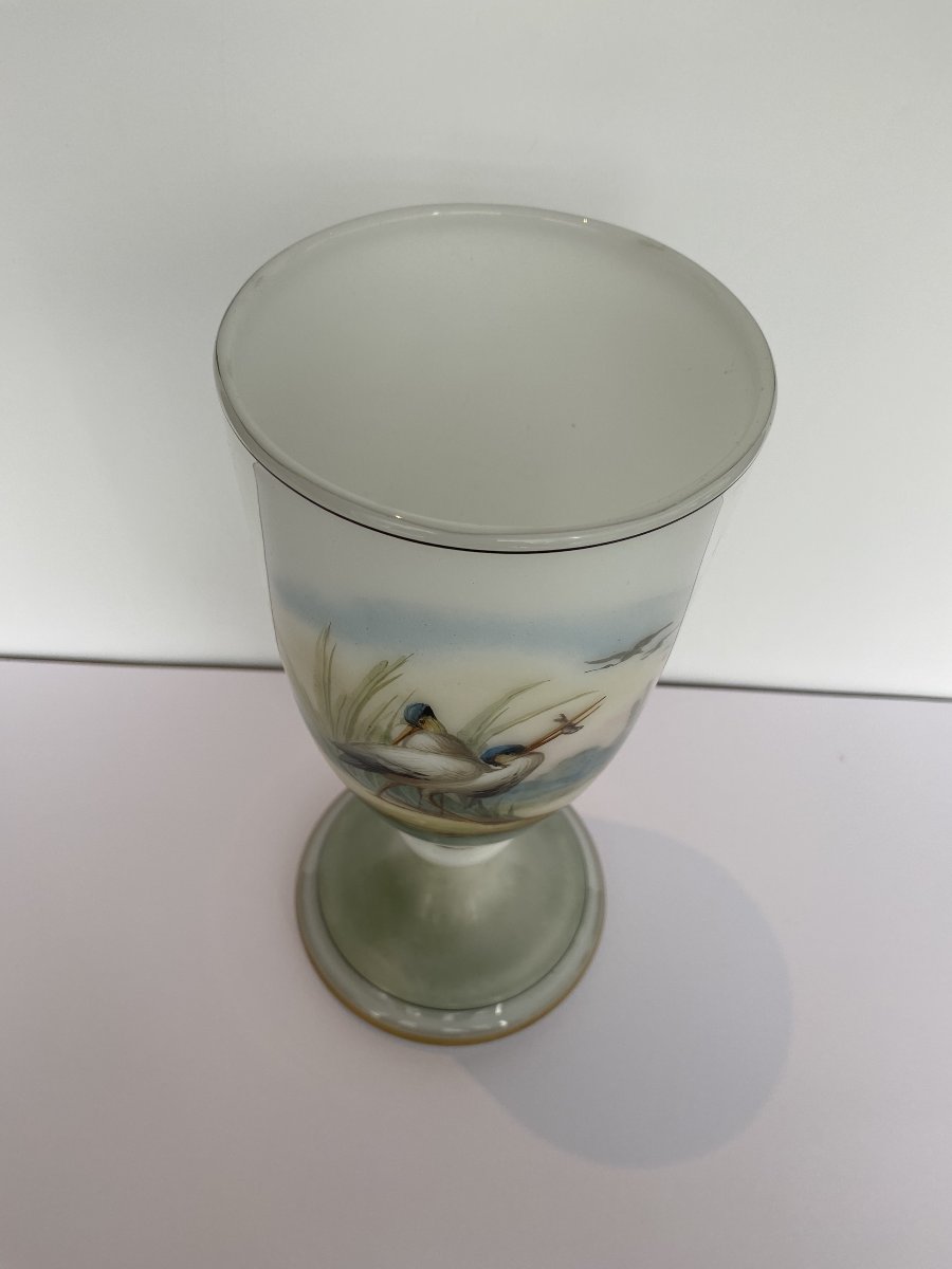 Vase en opaline,  à décor d'échassiers, Val-St-Lambert-photo-2
