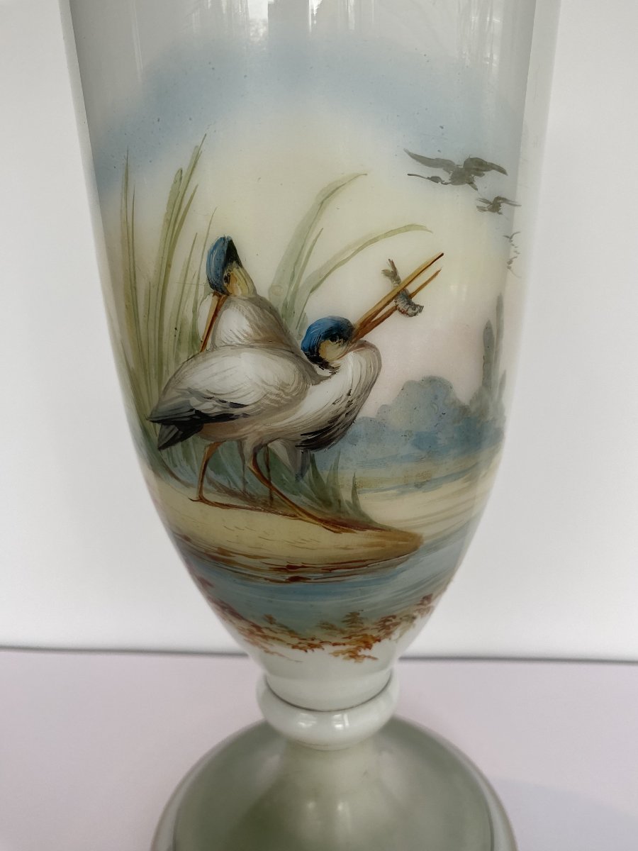 Vase en opaline,  à décor d'échassiers, Val-St-Lambert-photo-3