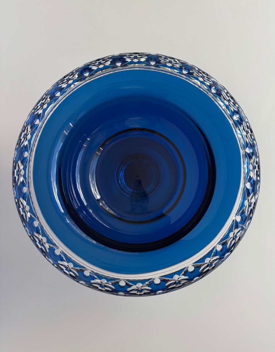 Coupe "Cathédrale", Val-Saint-Lambert,  grand modèle en cristal bleu cobalt-photo-3