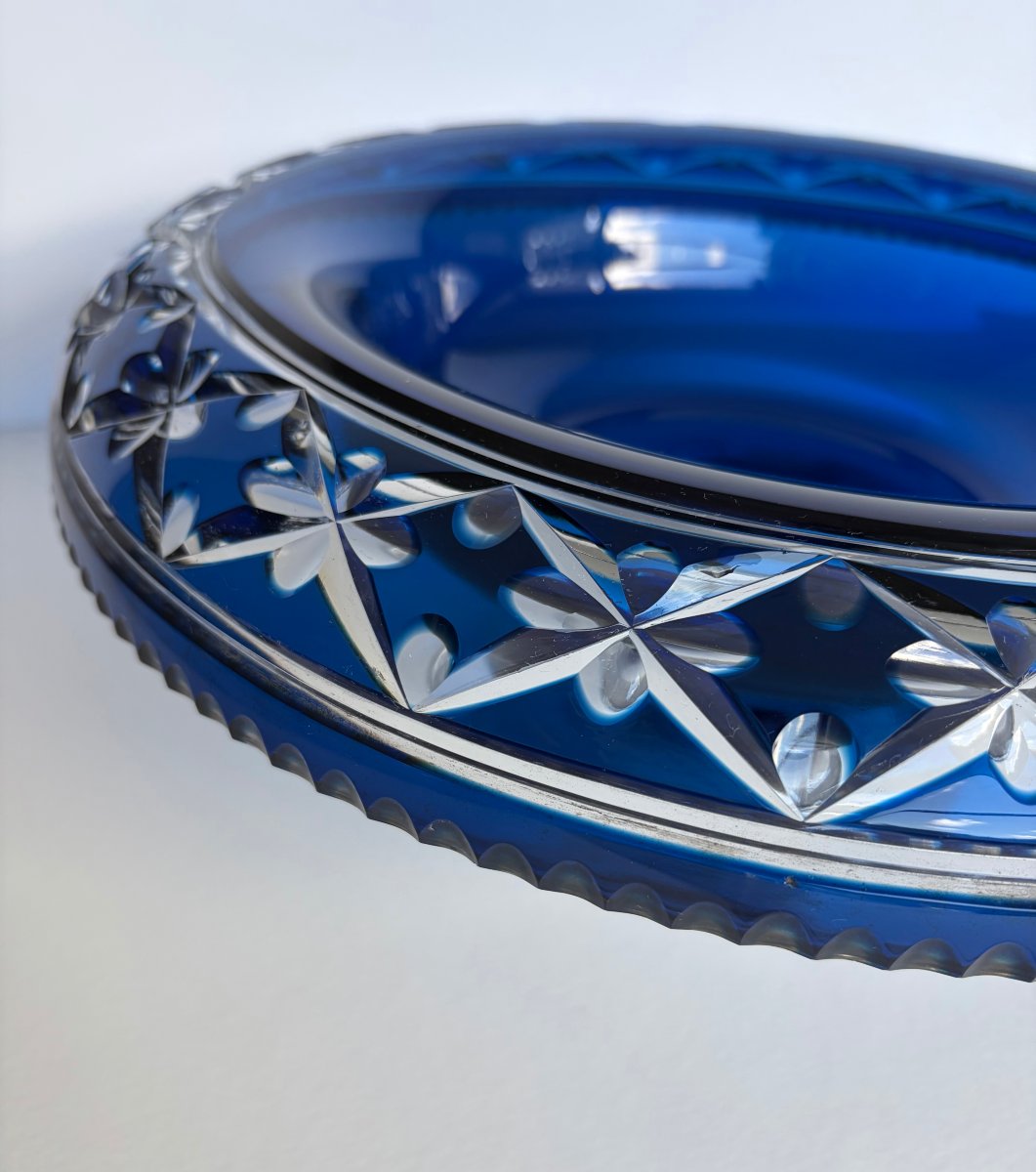 Coupe "Cathédrale", Val-Saint-Lambert,  grand modèle en cristal bleu cobalt-photo-4