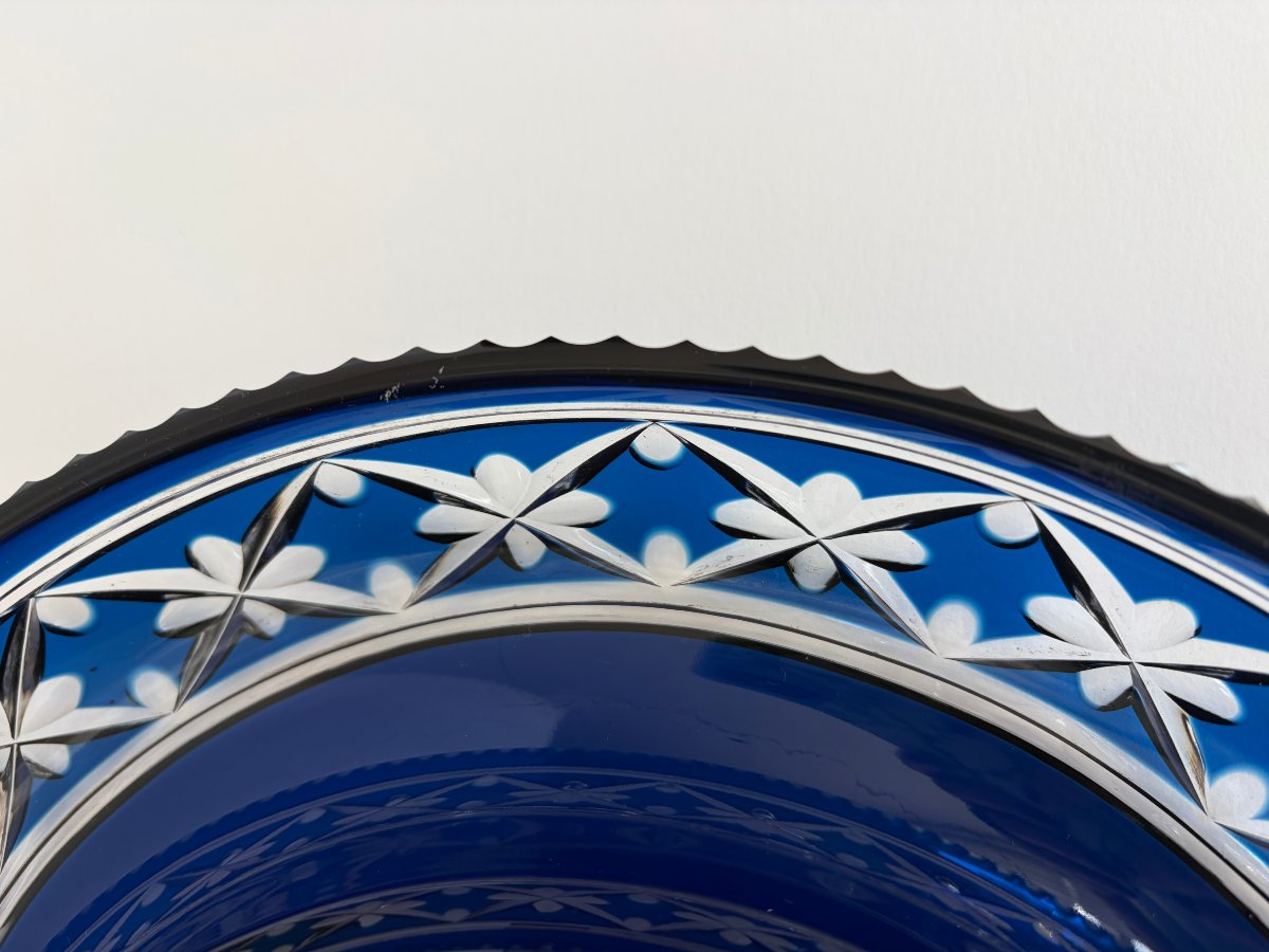 Coupe "Cathédrale", Val-Saint-Lambert,  grand modèle en cristal bleu cobalt-photo-1
