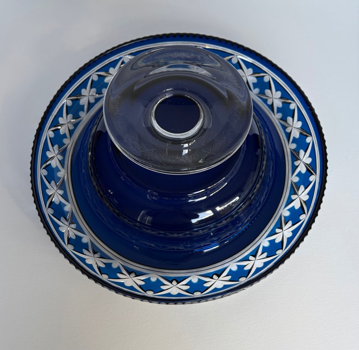 Coupe "Cathédrale", Val-Saint-Lambert,  grand modèle en cristal bleu cobalt-photo-2