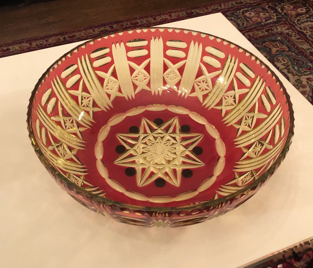 Large coupe urane, doublée rouge, de la cristallerie du Val-Saint-Lambert-photo-4