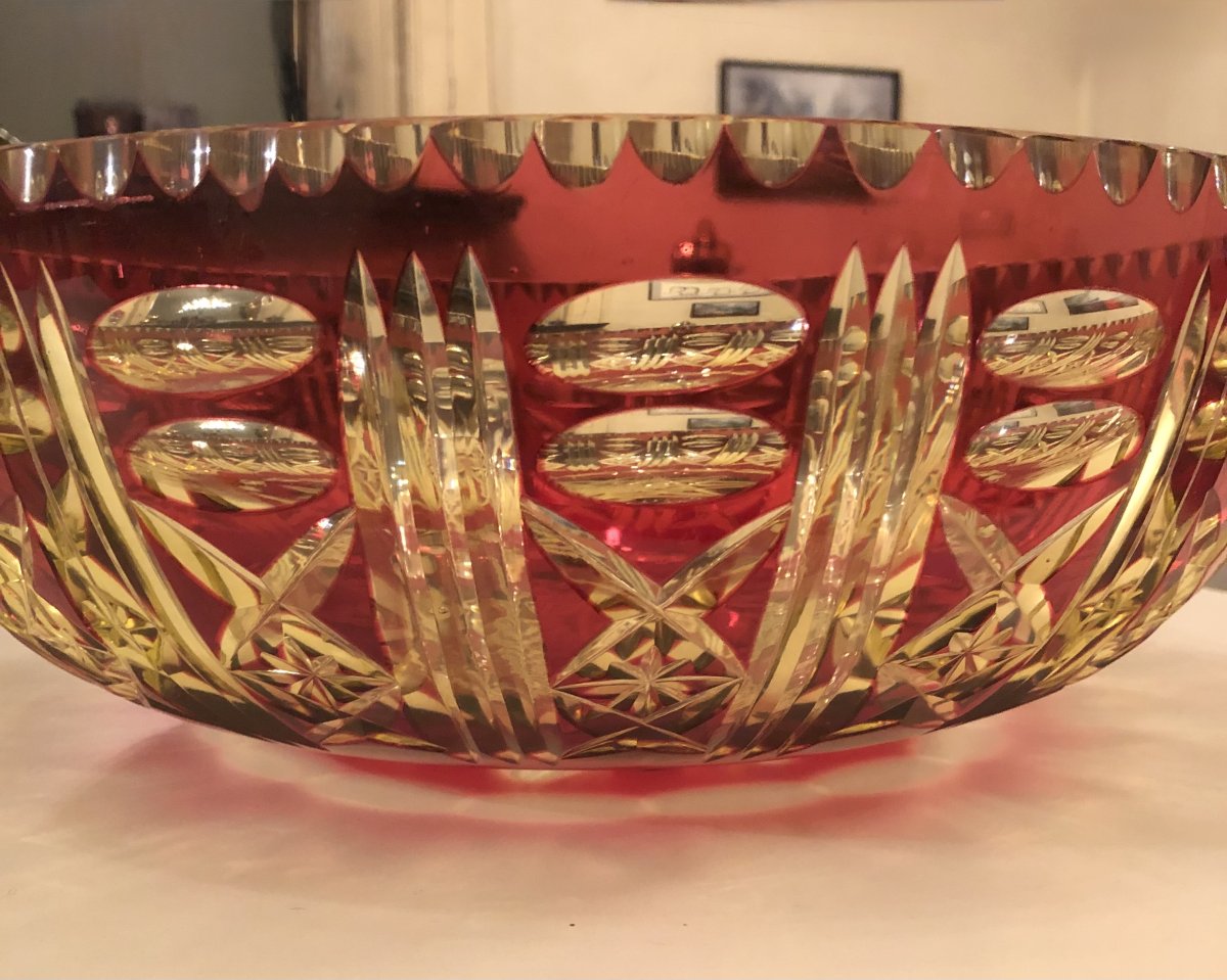 Large coupe urane, doublée rouge, de la cristallerie du Val-Saint-Lambert-photo-1