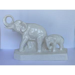 Eléphants, faïence craquelée, L. François (1882 - 1965)