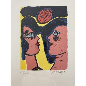 "face-à-face," Corneille (1922–2010), Lithogravure, 1991