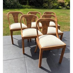 Ensemble de 6 chaises de forme gondole et de style Art Déco en noyer