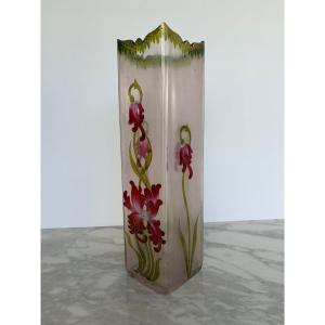 Art Nouveau Vase Decorated With Red Flowers, Attributed To Legras