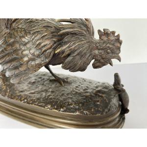 "Le coq et le lézard", bronze de Ferdinand Pautrot (1832 - 1874)