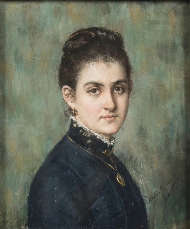 Héléne KOSTIEZKES (XIXème siècle) Portrait d'une jeune femme au médaillon-photo-3
