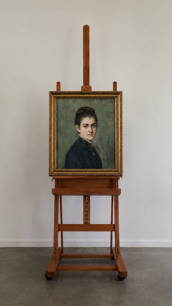 Héléne KOSTIEZKES (XIXème siècle) Portrait d'une jeune femme au médaillon-photo-4