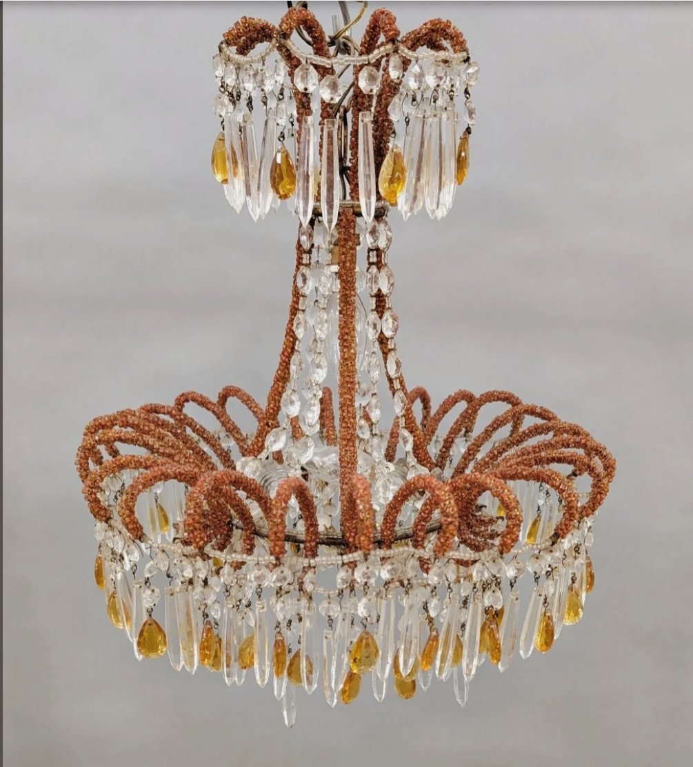 Antique Chandelier With Tassel Decorations, In The Genoese Or Ligurian Style-photo-3
