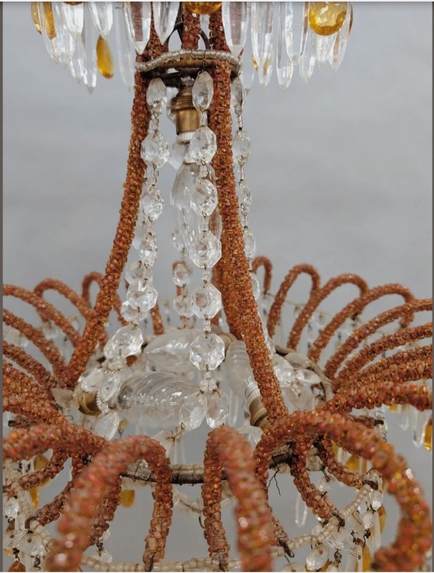Antique Chandelier With Tassel Decorations, In The Genoese Or Ligurian Style-photo-4