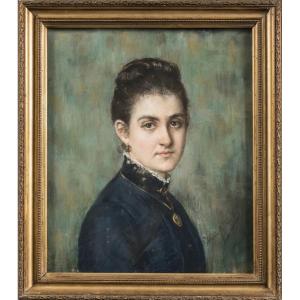 Héléne KOSTIEZKES (XIXème siècle) Portrait d'une jeune femme au médaillon