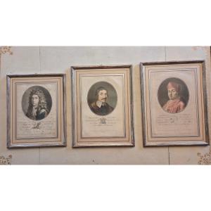 Serie de 3 portraits en gravure fin XVIII ème 