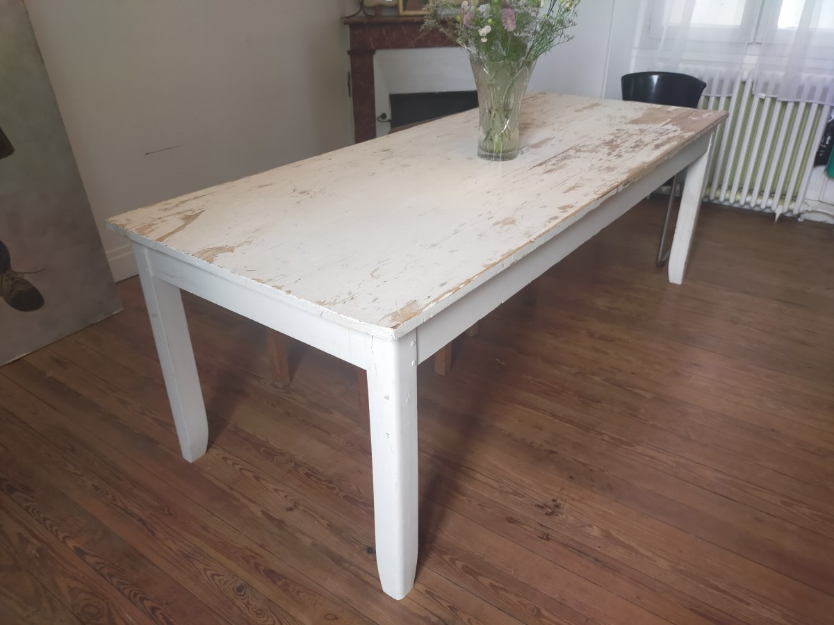 Table ancienne patine blanche-photo-3