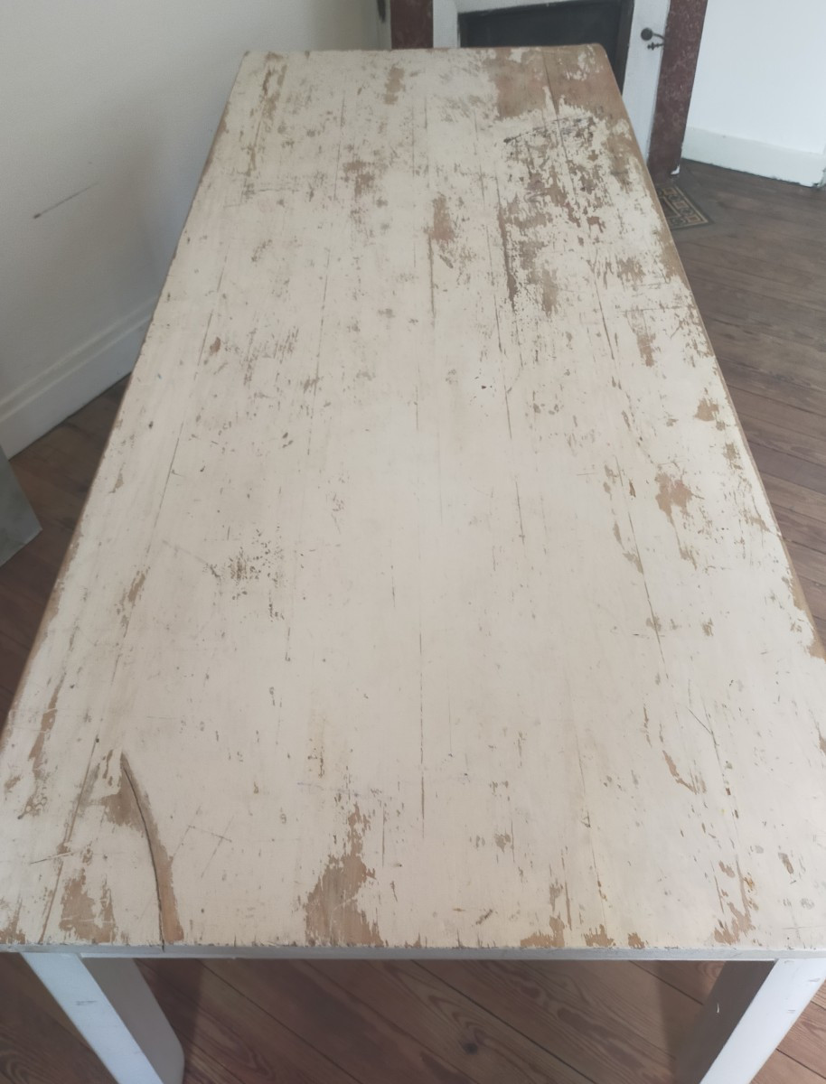 Table ancienne patine blanche-photo-2