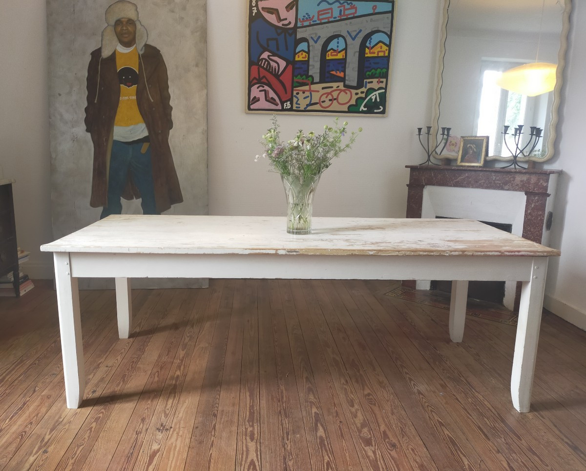 Table ancienne patine blanche