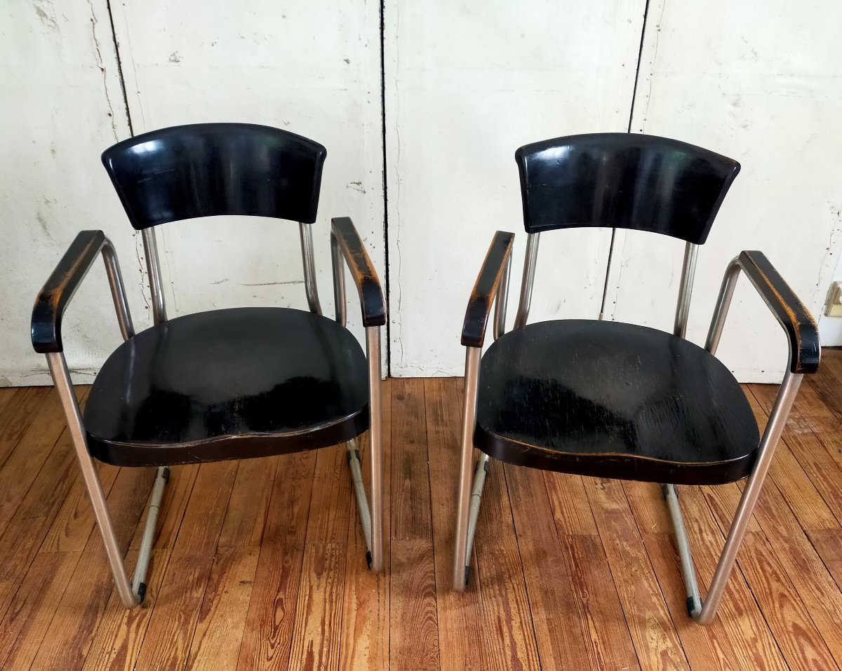 Paire de fauteuils Thonet par Emille Guilhot-photo-1