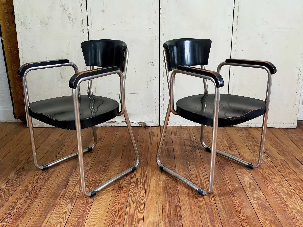 Paire de fauteuils Thonet par Emille Guilhot
