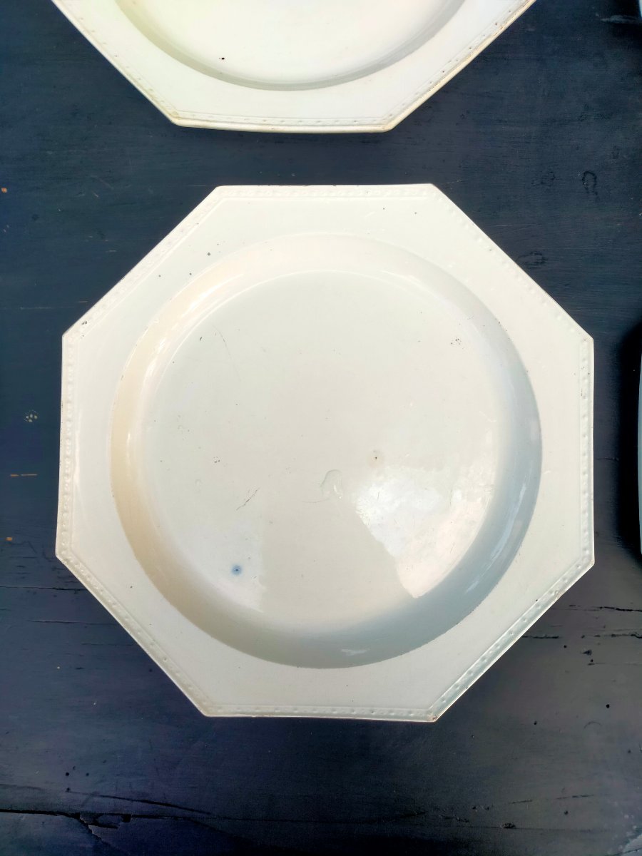 8 Octagonal Plates Made Of Fine Creil Earthenware-photo-3