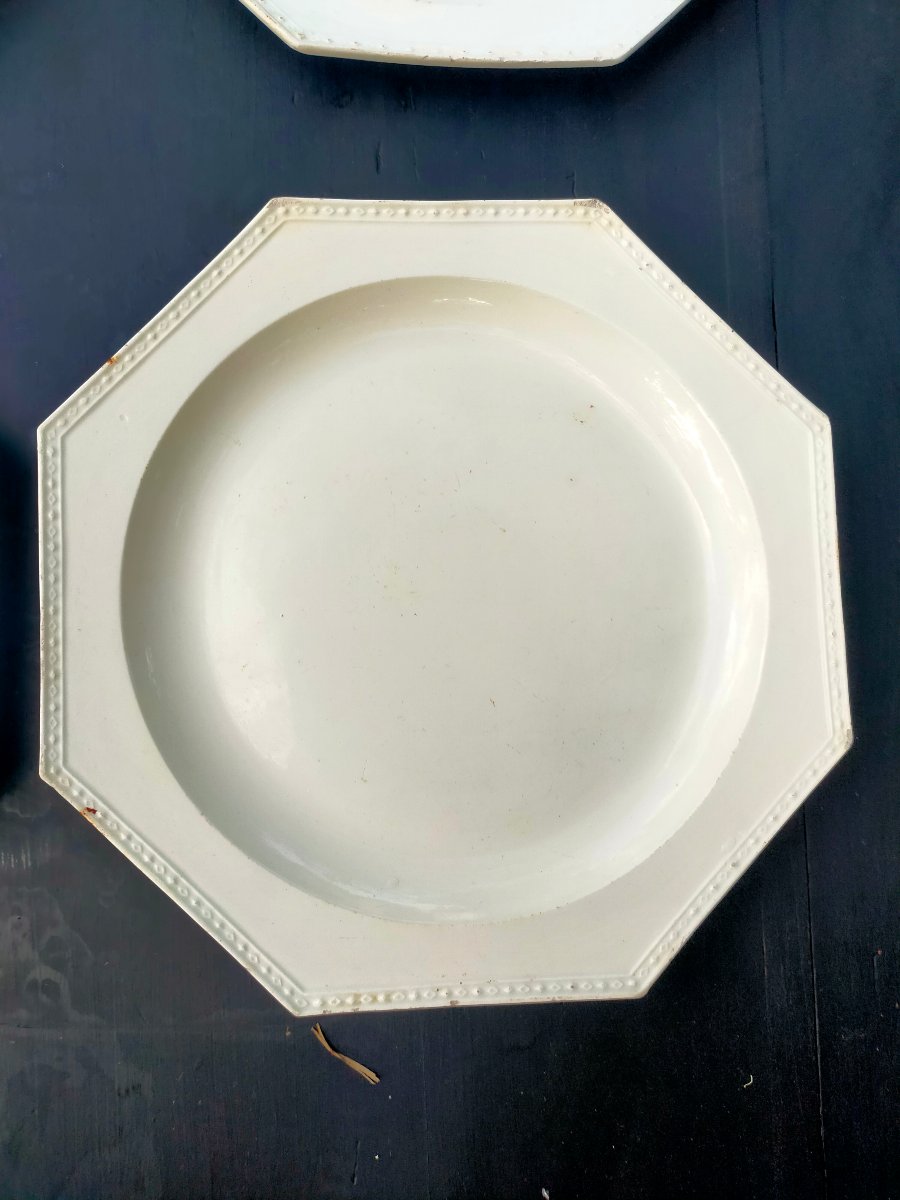 8 Octagonal Plates Made Of Fine Creil Earthenware-photo-2