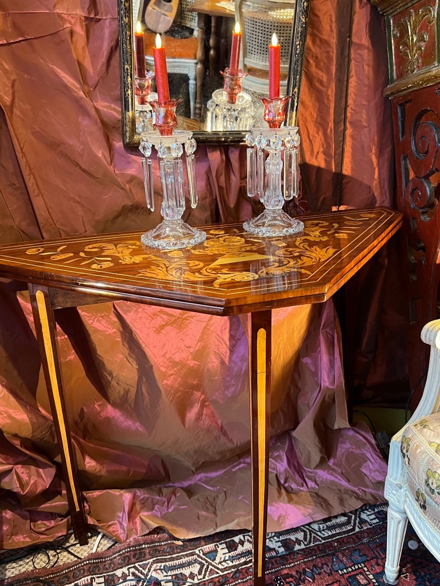 Table à jeux en console, amarante, marqueterie florale, Fin XVIIIè-photo-7