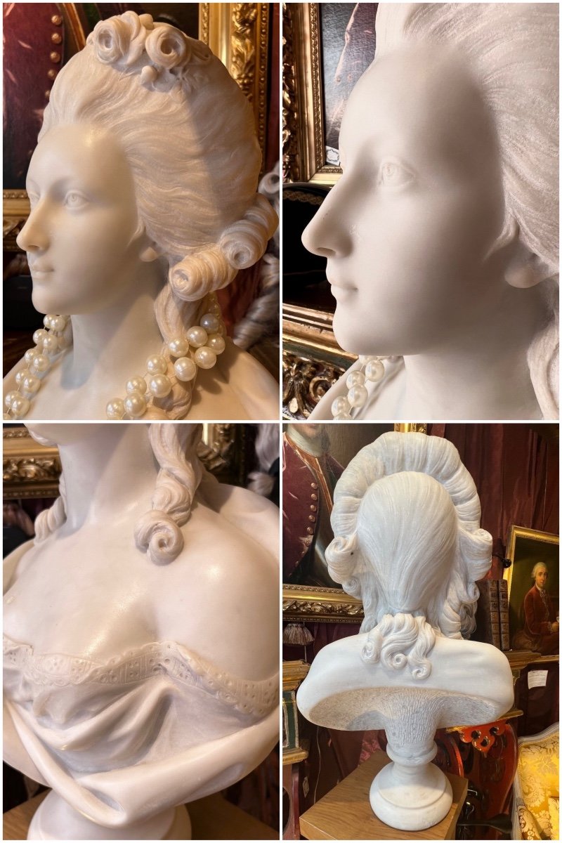 Buste d’élégante jeune femme vers 1770, marbre de carrare.  Époque XVIIIe-photo-6