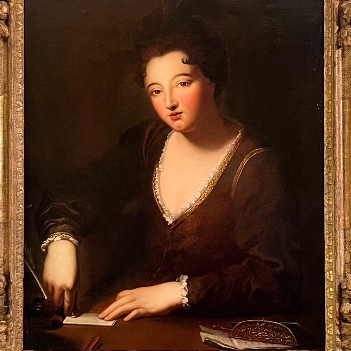 Jeune femme à sa lettre,  la fermant  à la cire, vers 1707 J.B Santerre  (atelier)-photo-4