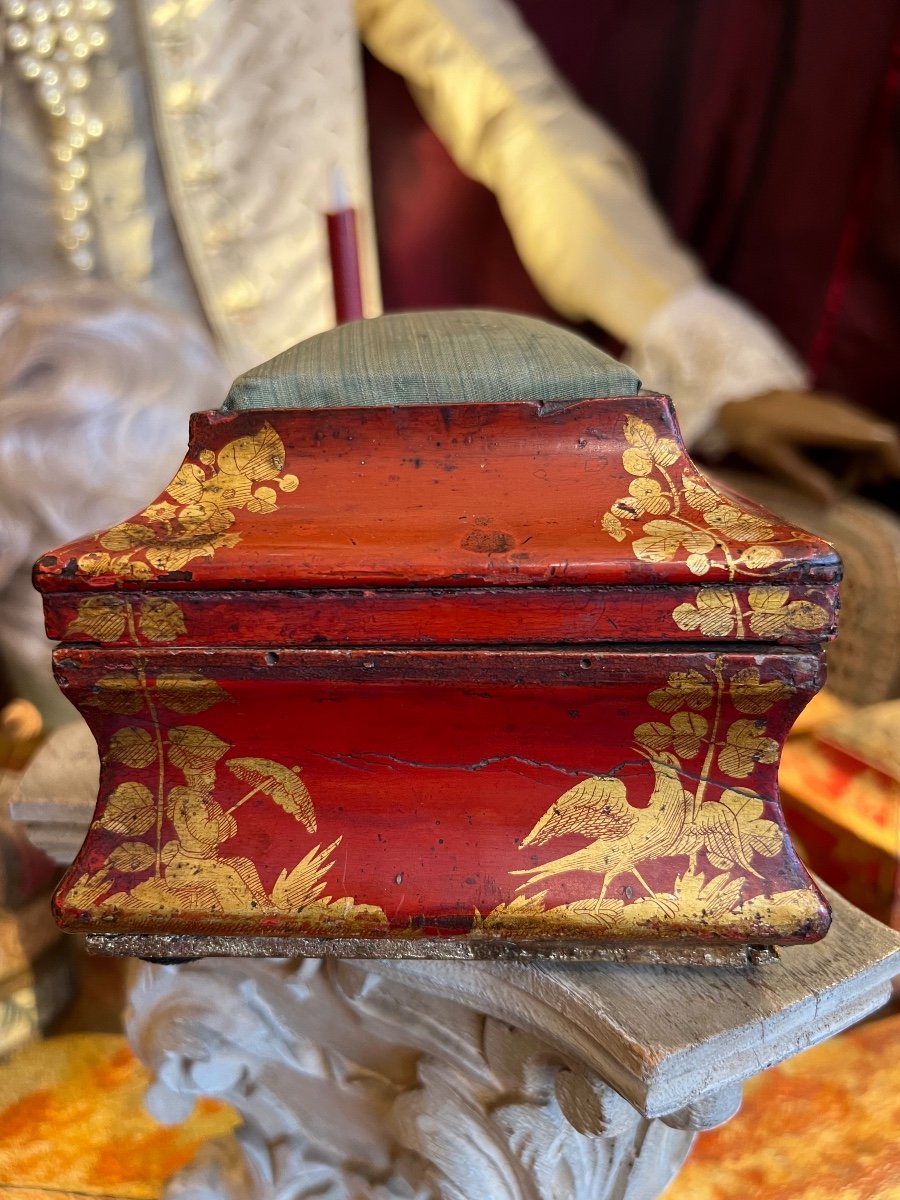 Pin Box, Lacquered Red Varnish, 18th Century-photo-3