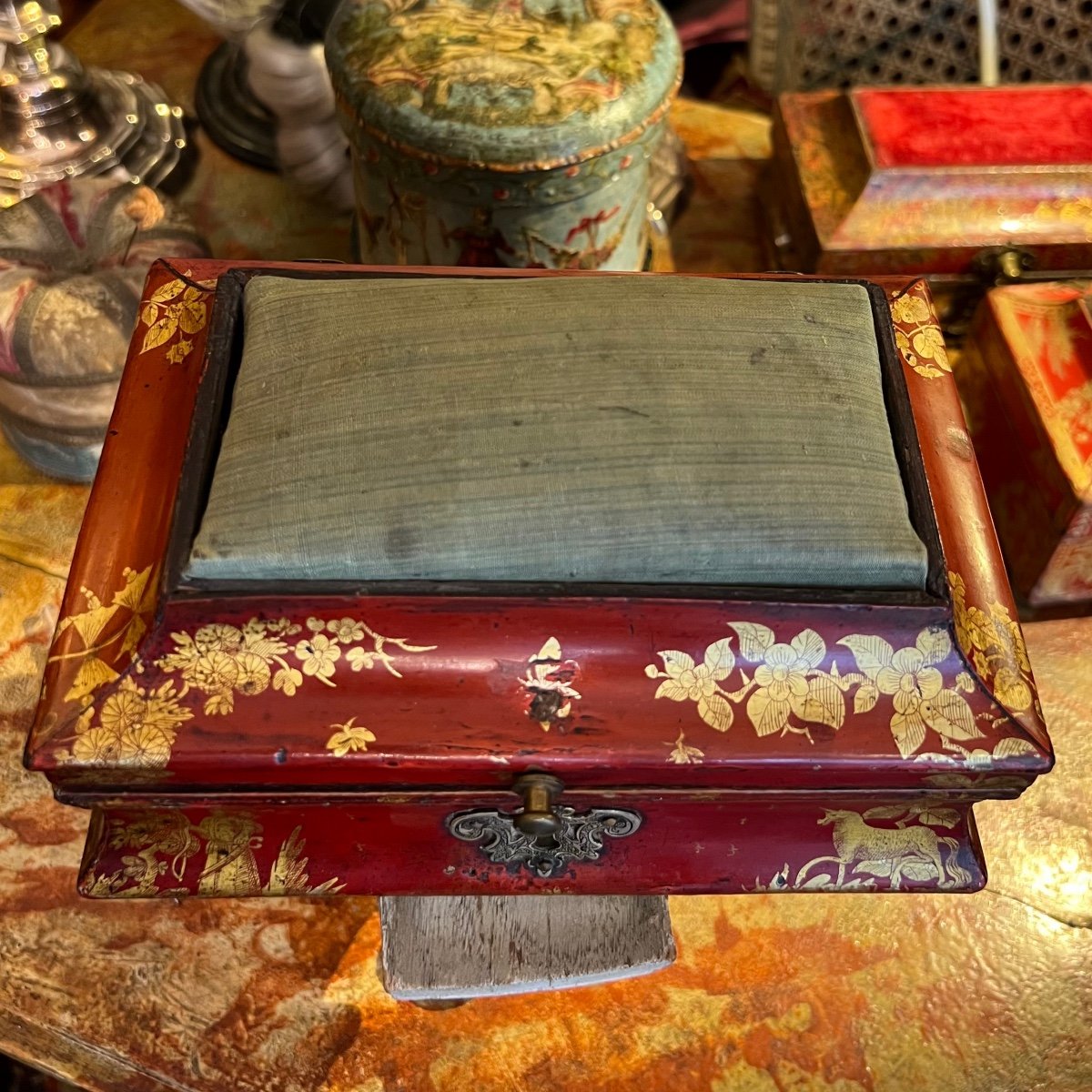 Pin Box, Lacquered Red Varnish, 18th Century-photo-4