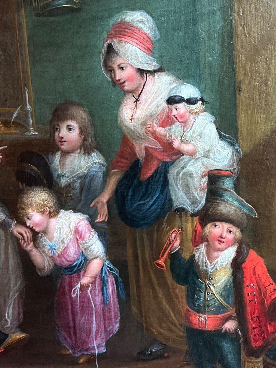 La joyeuse famille, vers 1780, dans le goût de P.A. Wille (1748-1837), époque XVIIIème. -photo-2