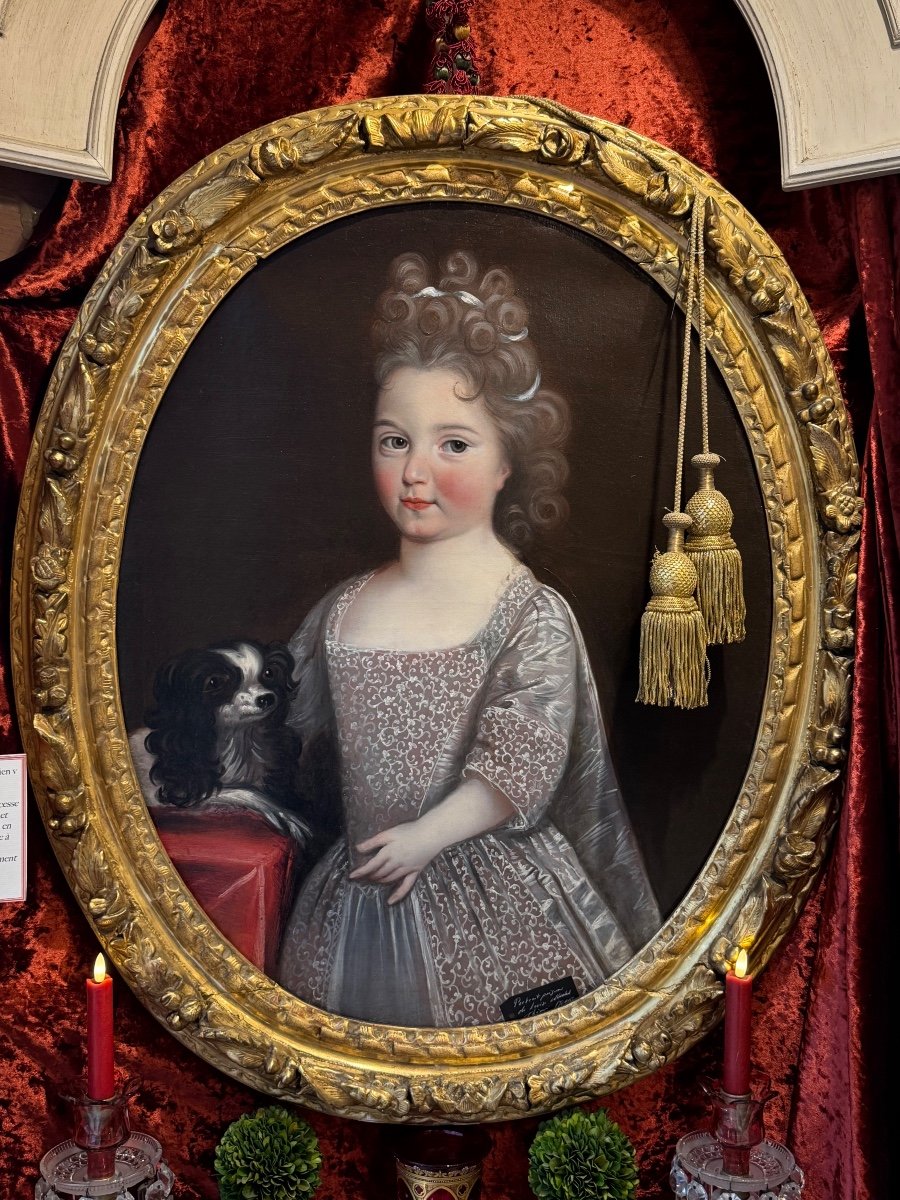 Portrait Of Louise Marie Thérèse Stuart And Her Little Dog, C.1700. 18th Century. St Germain En Laye-photo-2