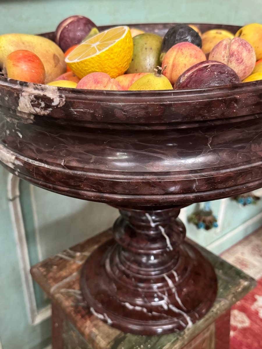 Grande coupe  en marbre campan XIXè avec 31 fruits en marbre  de carrare.-photo-1