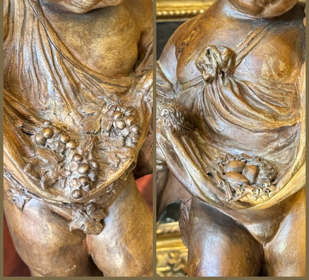 Clodion, grandes terre cuite d’enfants, patine brune, d’après Clodion. XIXe. (46 cm). -photo-4