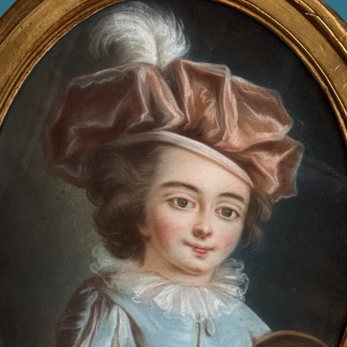 18th Century Pastel, Young Boy Playing A Shuttlecock Dressed In Blue, Louis XVI Period.-photo-3