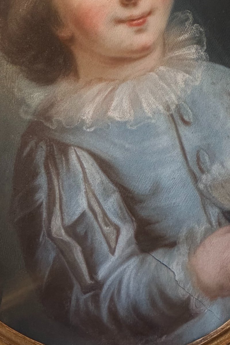 18th Century Pastel, Young Boy Playing A Shuttlecock Dressed In Blue, Louis XVI Period.-photo-1