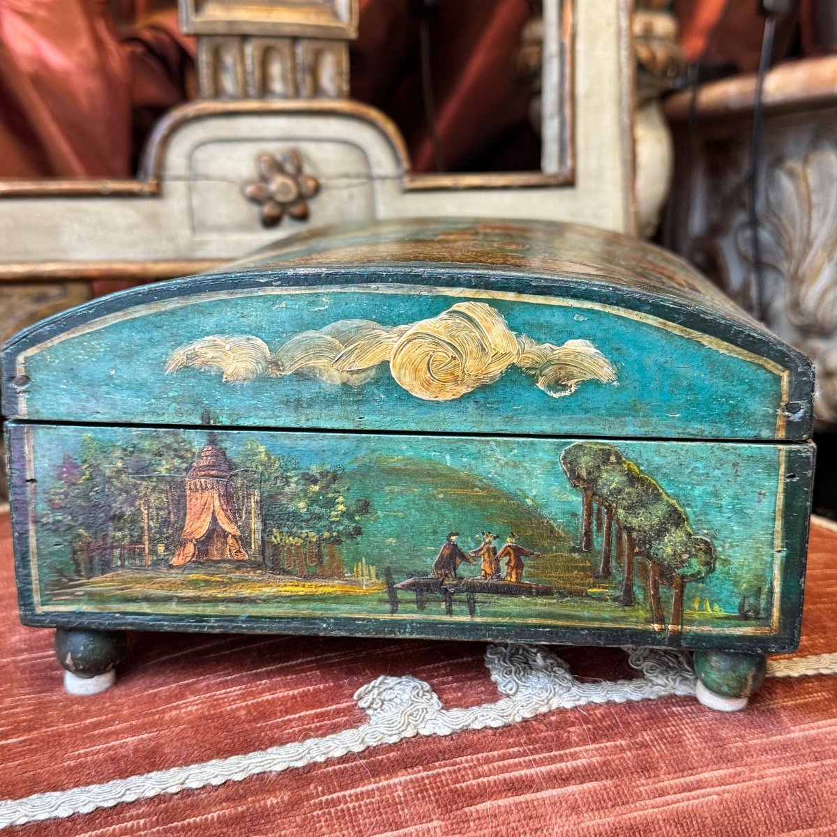 Coffret couleur Bleu /Vert, décors  Arte Povera, fin XVIIIè. -photo-1