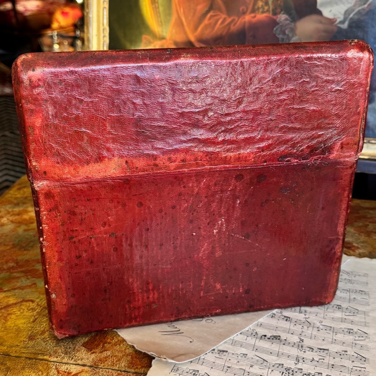 Coffret à couverts (entremets) XVIIIè en maroquin rouge, époque Louis XV. -photo-4