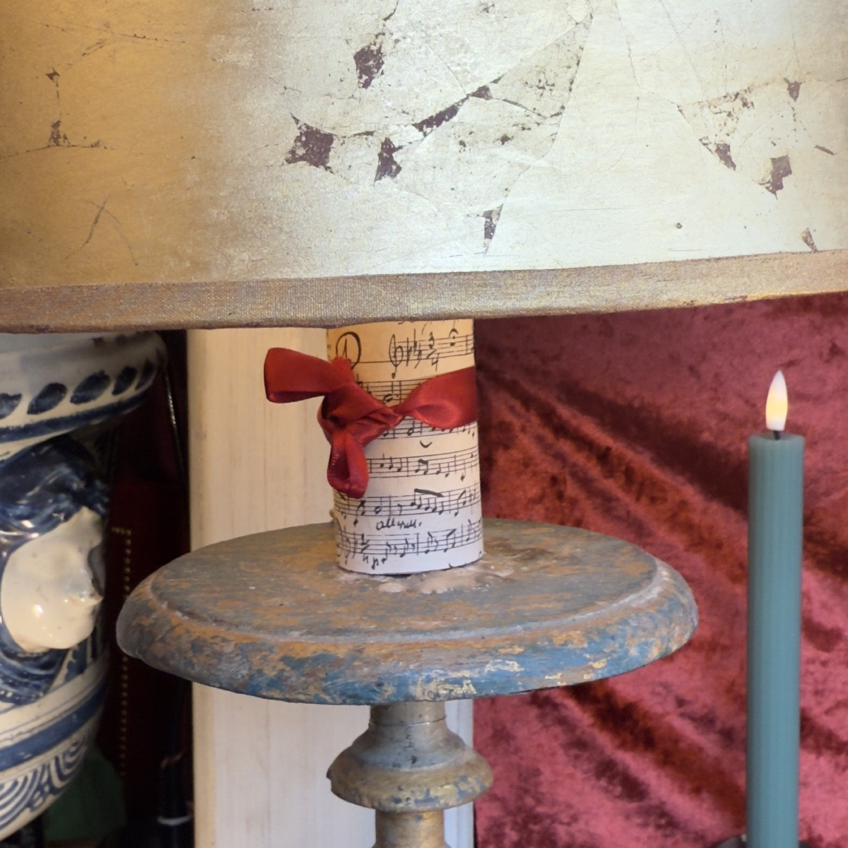 Pair Of Lamps, Venice, Polychrome Carved Wood, 17th Century, Mounted Candlesticks.-photo-5