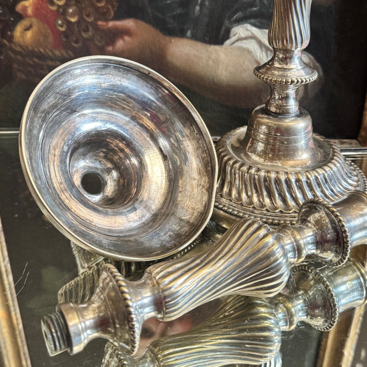 Pair Of Louis XVI Period Silver-plated Flambeau Candlesticks.-photo-4