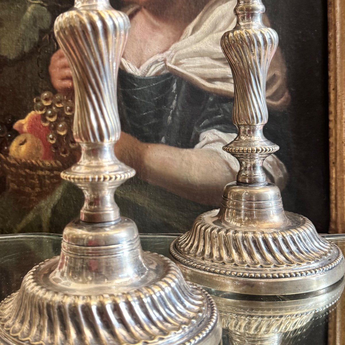 Pair Of Louis XVI Period Silver-plated Flambeau Candlesticks.-photo-1