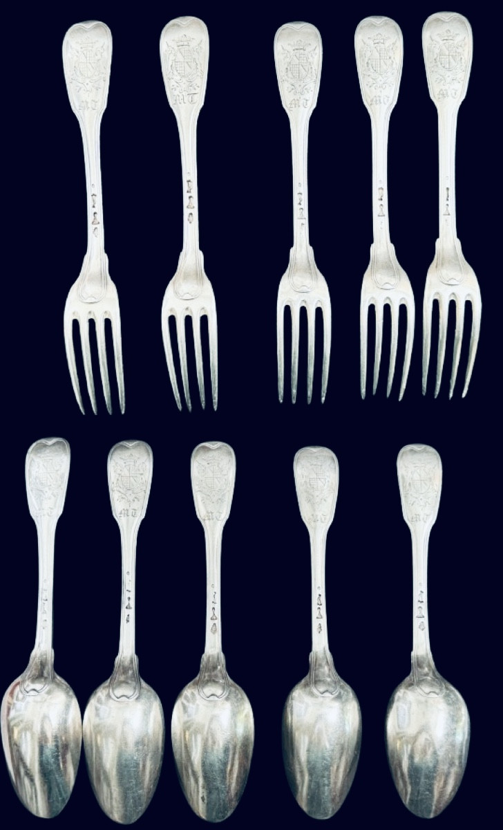 5 couverts argent, Paris 1786, couronne de Marquis, par Sommé Pierre Nicolas.-photo-2