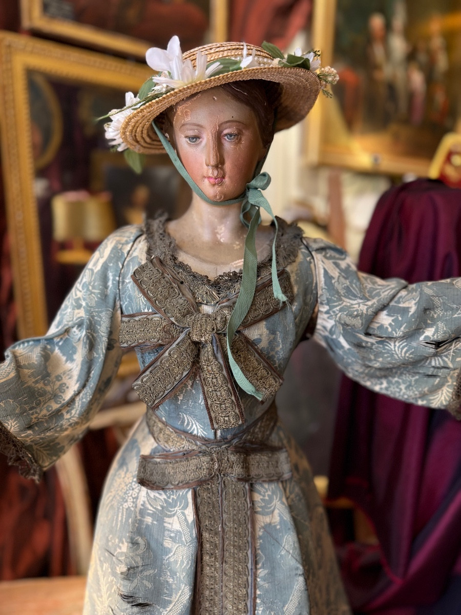 Important  et rare mannequin de mode du XVIIIe, (85cm) en robe à la Française , vers 1770…-photo-2