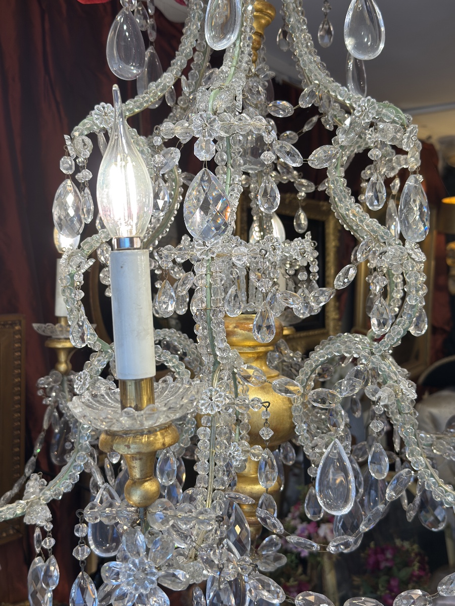 19th Century Italy, Very Beautiful Chandelier, Sparkling Glassware, 6 Lights*, Perfect Condition  -photo-4