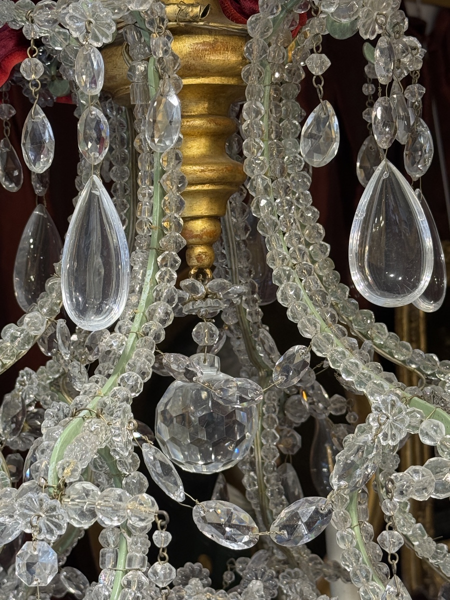 19th Century Italy, Very Beautiful Chandelier, Sparkling Glassware, 6 Lights*, Perfect Condition  -photo-1
