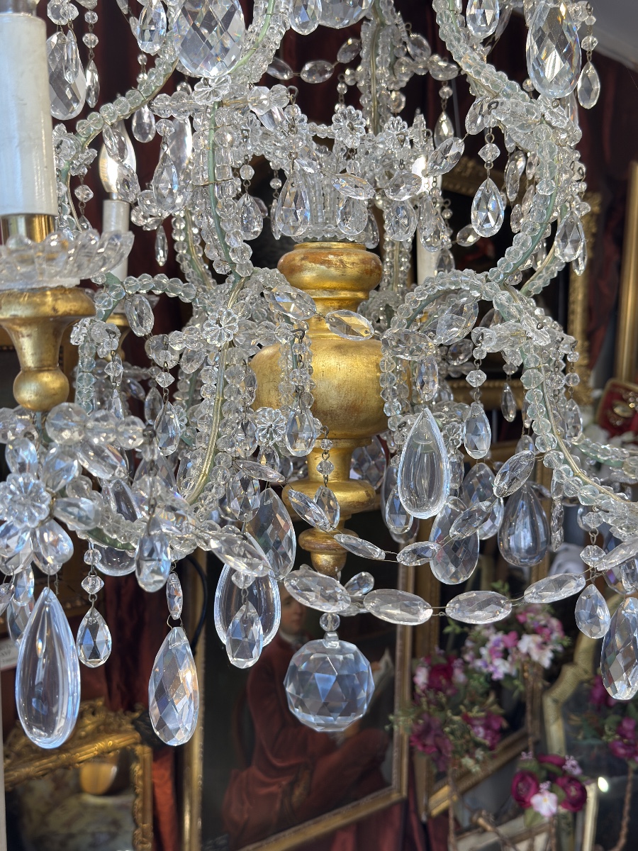 19th Century Italy, Very Beautiful Chandelier, Sparkling Glassware, 6 Lights*, Perfect Condition  -photo-2